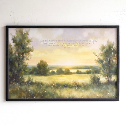 Framed Psalm 143 Scripture Wall Art | Bible Verse Wall Decor | Vintage Painting Scripture Canvas | Peaceful Christian Bible Verse Art
