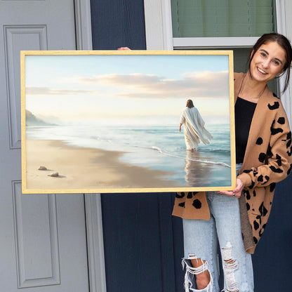 Jesus Framed Wall Art | Large Jesus Walking on Water Canvas | Christian Wall Decor | Peaceful Christian Art