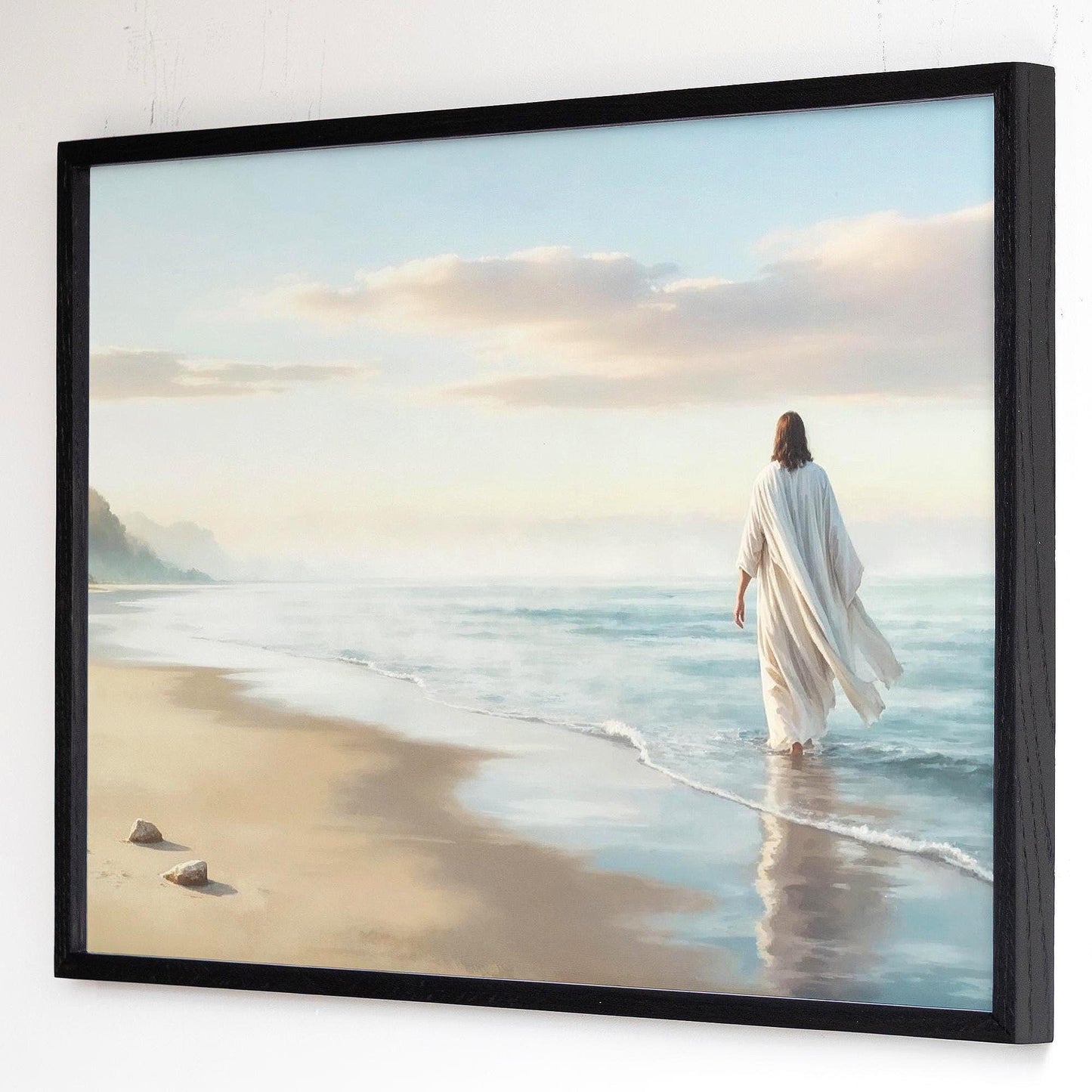 Jesus Framed Wall Art | Large Jesus Walking on Water Canvas | Christian Wall Decor | Peaceful Christian Art