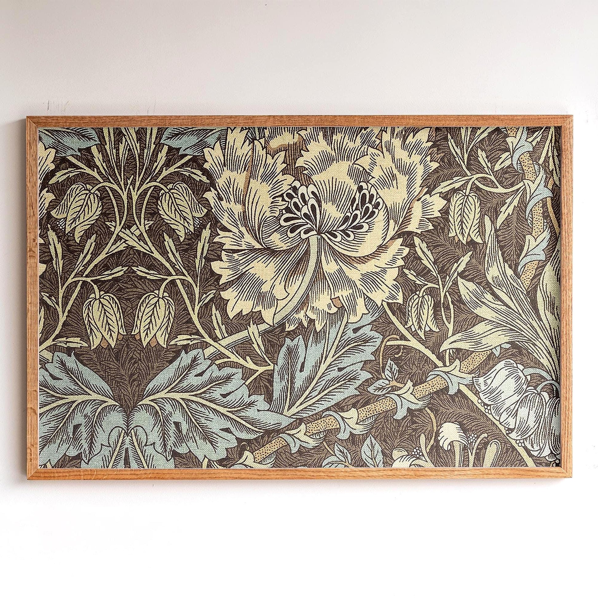 Framed Morris Pattern Art | Victorian Botanical Style Canvas | Vintage Floral Wall Decor in Earth Tones | WM2