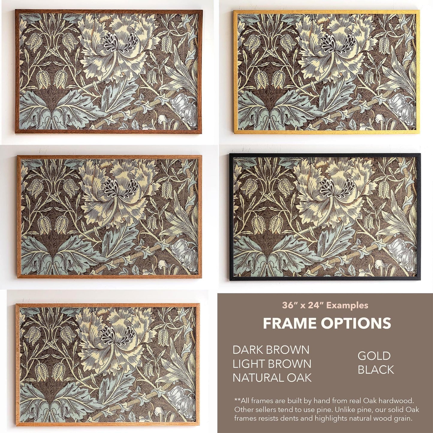 Framed Morris Pattern Art | Victorian Botanical Style Canvas | Vintage Floral Wall Decor in Earth Tones | WM2
