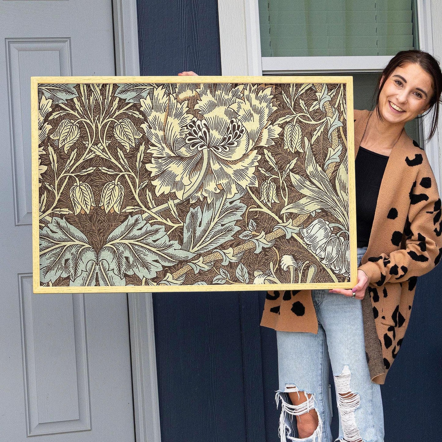 Framed Morris Pattern Art | Victorian Botanical Style Canvas | Vintage Floral Wall Decor in Earth Tones | WM2