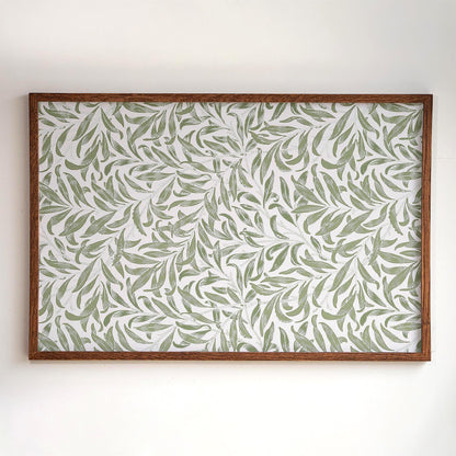 Framed Leaf Pattern Art | Morris pattern Canvas | Sage Green wall decor | Oak Framed Botanical Wall Print| WM4