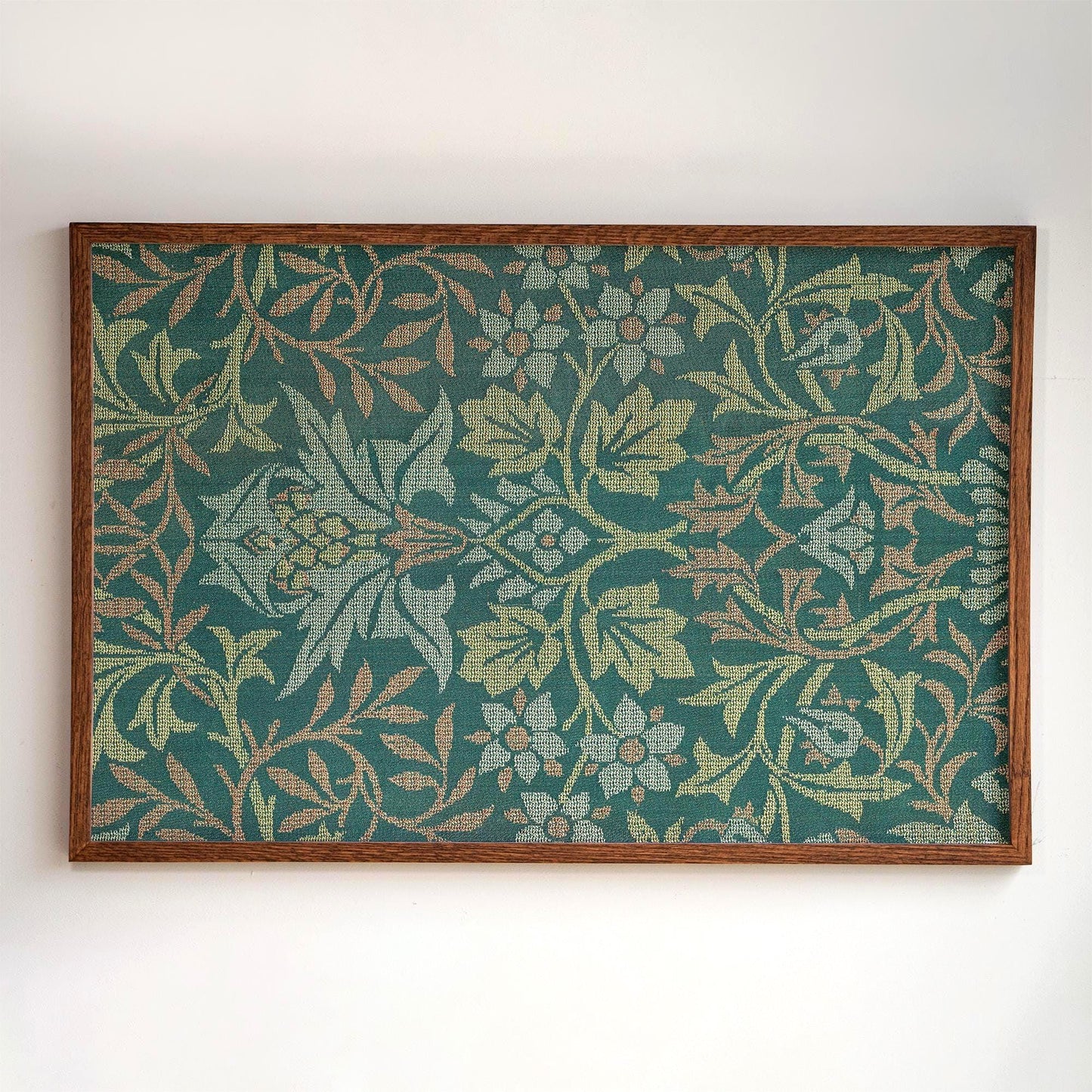 Morris Pattern Framed Art | Woven Style Wall Decor in Green | Oak Framed Botanical Tapestry Print for Living Room | WM5