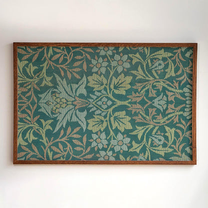 Morris Pattern Framed Art | Woven Style Wall Decor in Green | Oak Framed Botanical Tapestry Print for Living Room | WM5