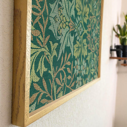 Morris Pattern Framed Art | Woven Style Wall Decor in Green | Oak Framed Botanical Tapestry Print for Living Room | WM5