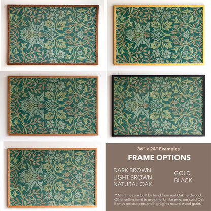 Morris Pattern Framed Art | Woven Style Wall Decor in Green | Oak Framed Botanical Tapestry Print for Living Room | WM5