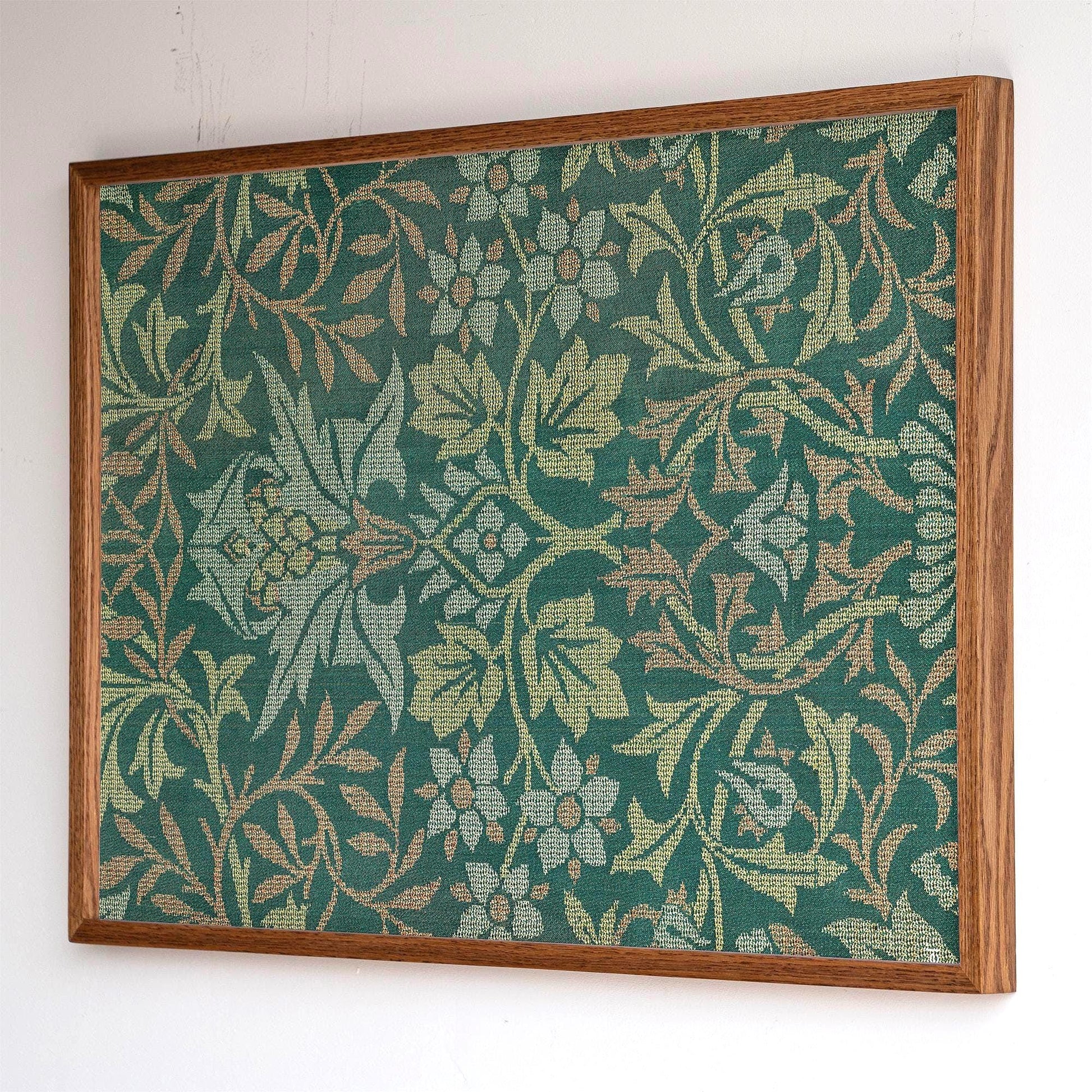Morris Pattern Framed Art | Woven Style Wall Decor in Green | Oak Framed Botanical Tapestry Print for Living Room | WM5
