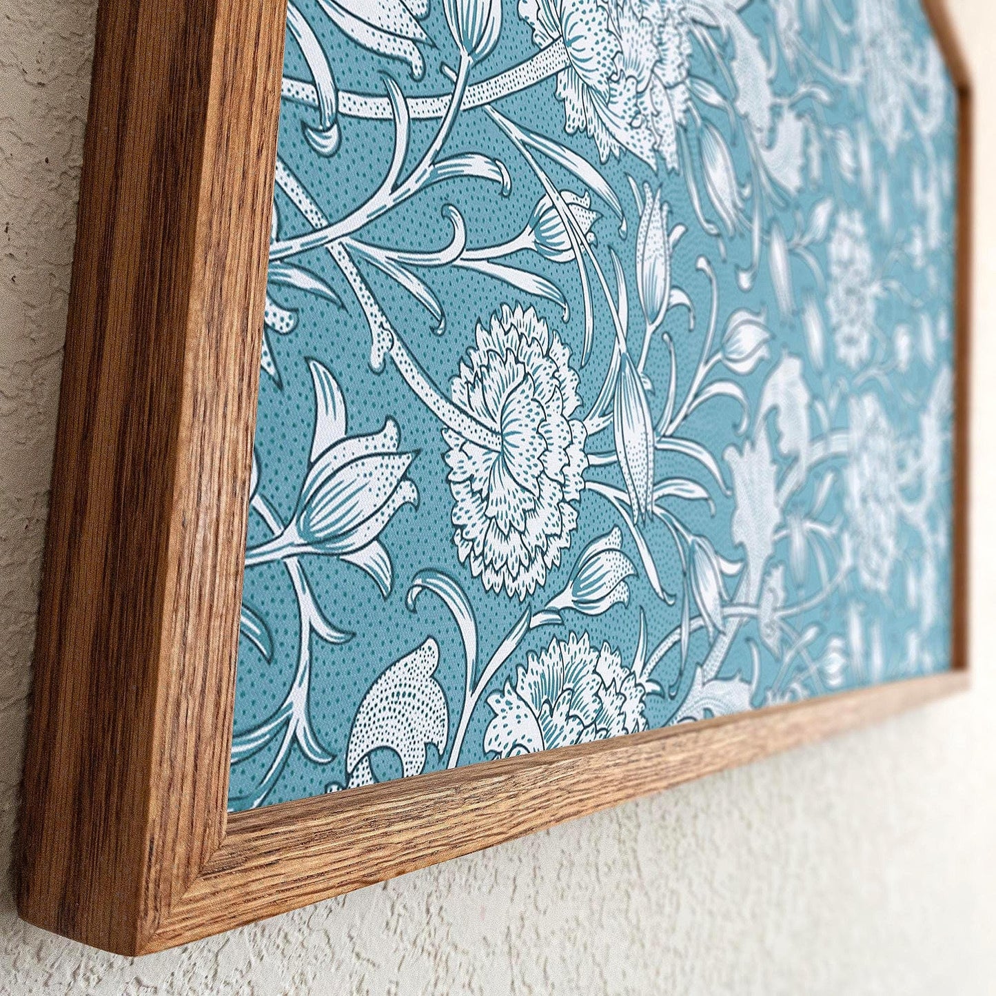 Morris Textile Framed Art | Floral Pattern Canvas | Blue Flower Print | Oak Framed Victorian Botanical Art for Bedroom or Living Room | WM6