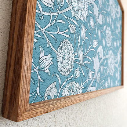 Morris Textile Framed Art | Floral Pattern Canvas | Blue Flower Print | Oak Framed Victorian Botanical Art for Bedroom or Living Room | WM6