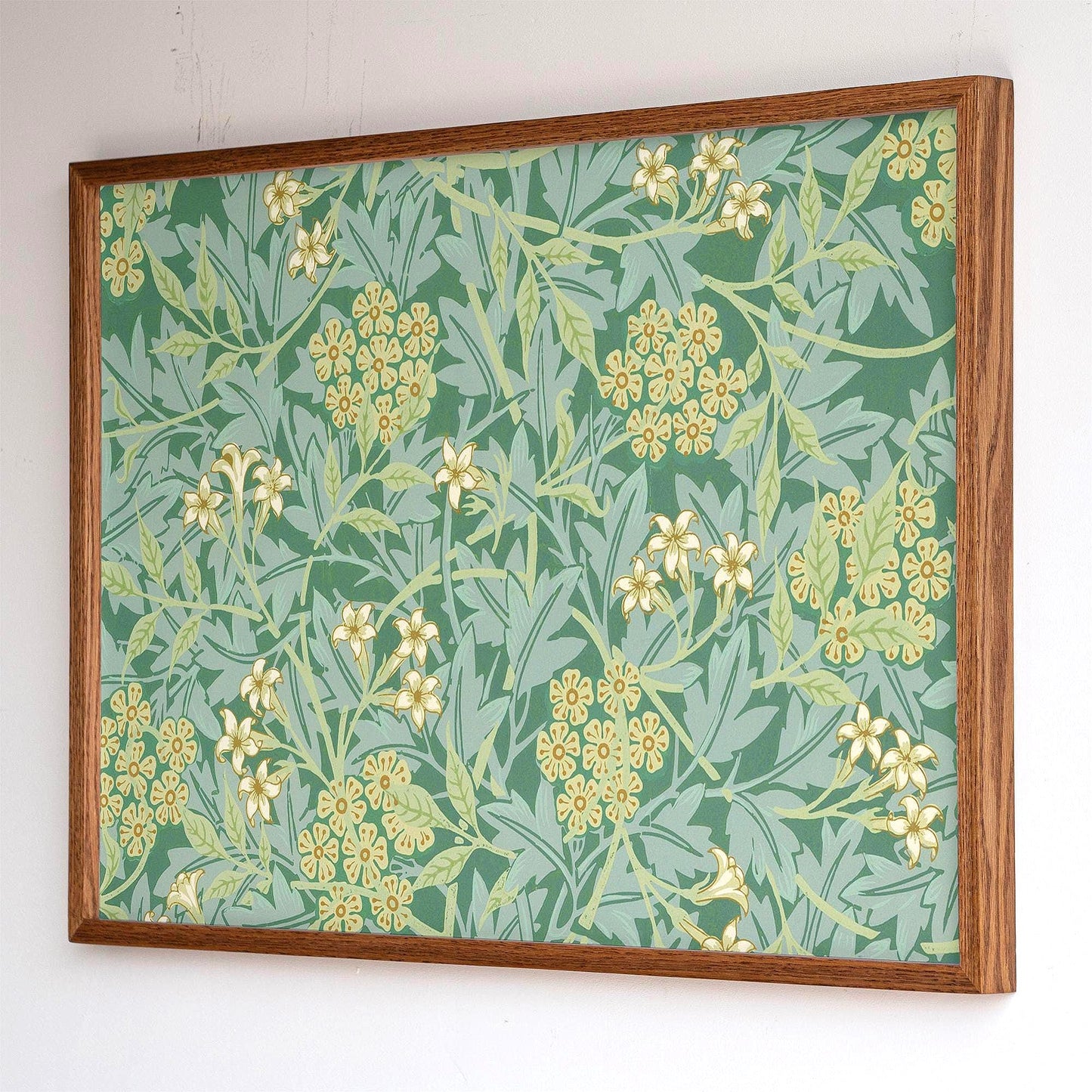 Botanical Pattern Framed Art | Green Floral Canvas | Oak Framed Wildflower Garden Wall Art for Bedroom or Living Room | WM8