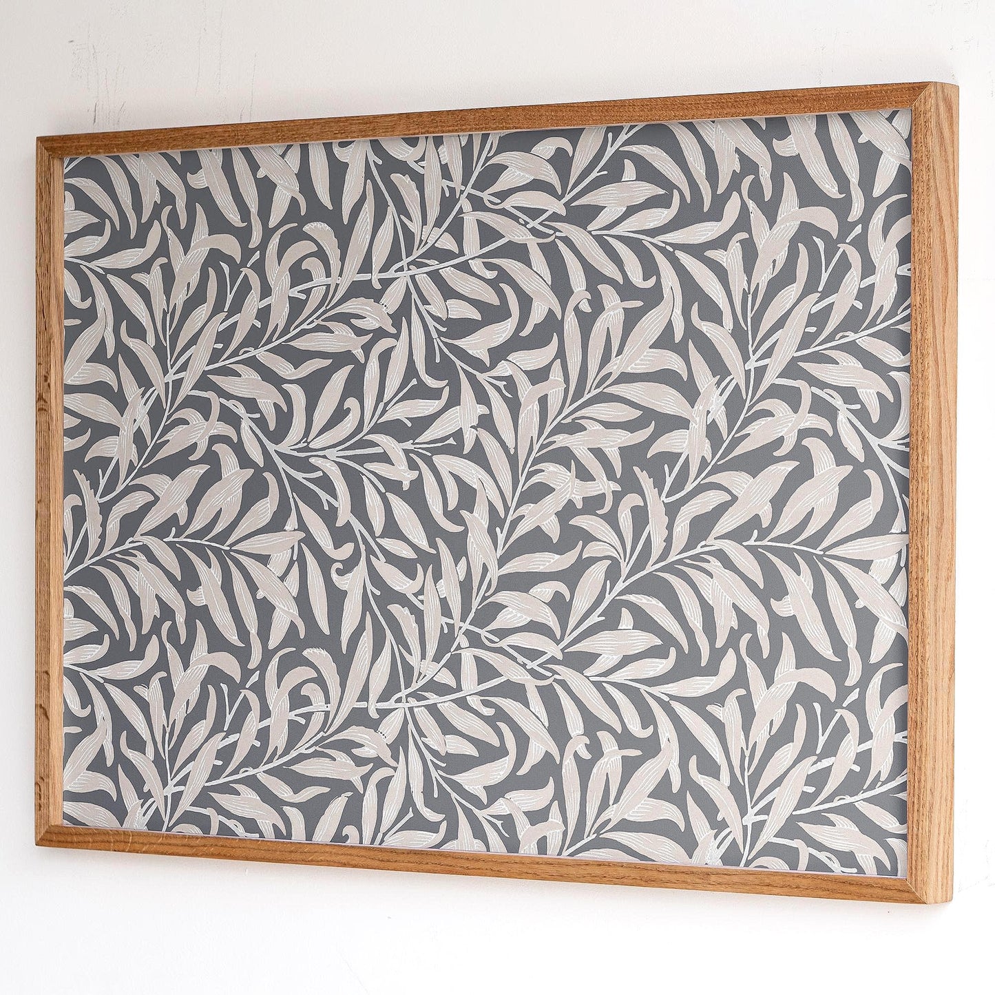 Neutral Grey Leafy Pattern Framed Art | Minimalist Floral Canvas | Oak Framed Botanical Wall Art for Bedroom or Living Room | WM9
