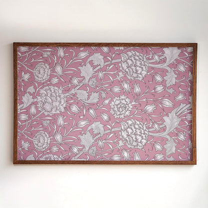 Pink Floral Pattern Framed Art | Vintage Botanical Canvas | Oak Framed Floral Accent Print for Bedroom or Living Room | WM11