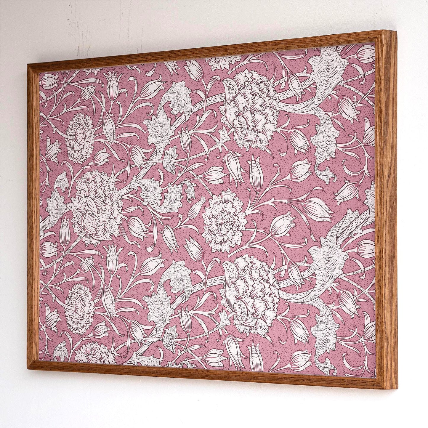 Pink Floral Pattern Framed Art | Vintage Botanical Canvas | Oak Framed Floral Accent Print for Bedroom or Living Room | WM11