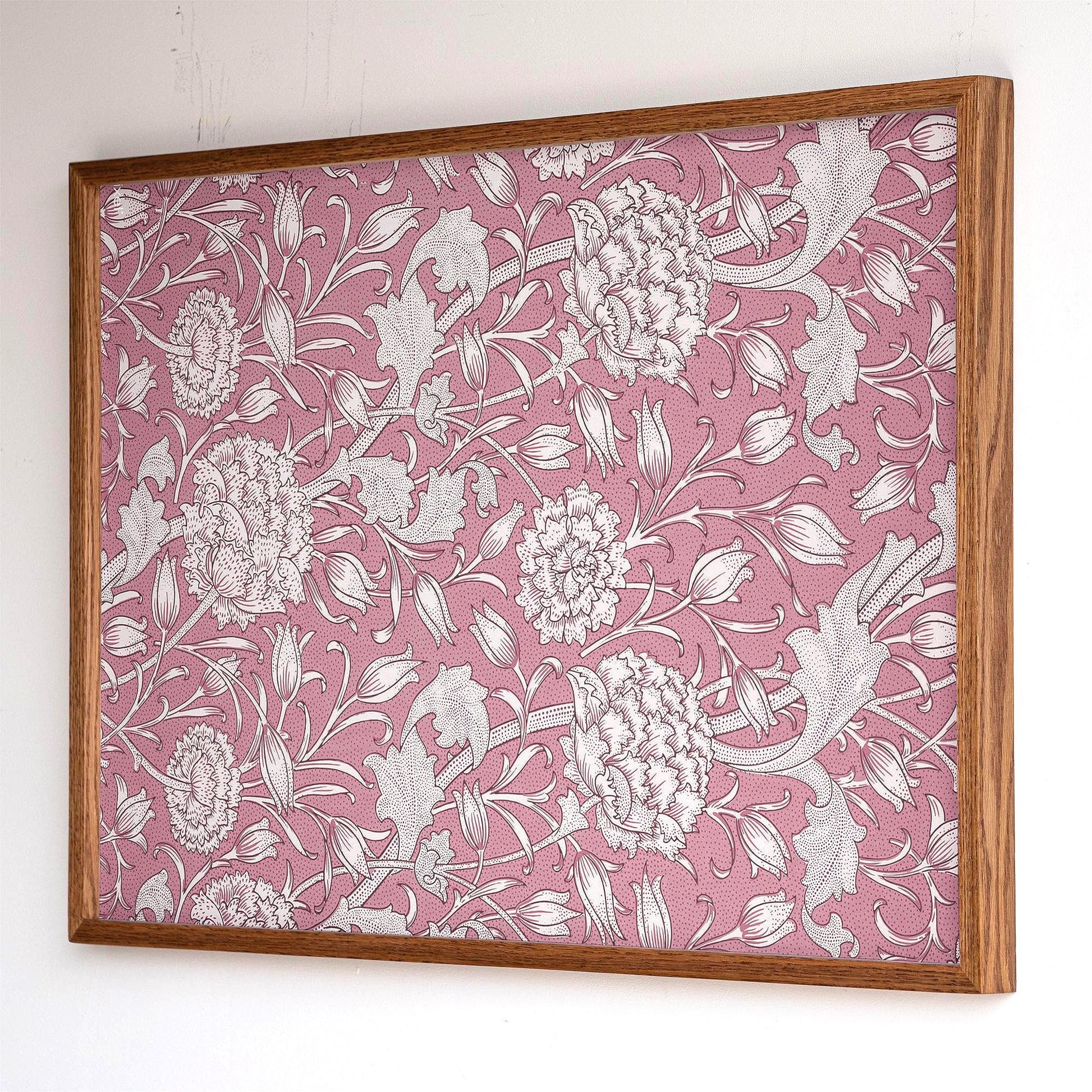 Pink Floral Pattern Framed Art | Vintage Botanical Canvas | Oak Framed Floral Accent Print for Bedroom or Living Room | WM11