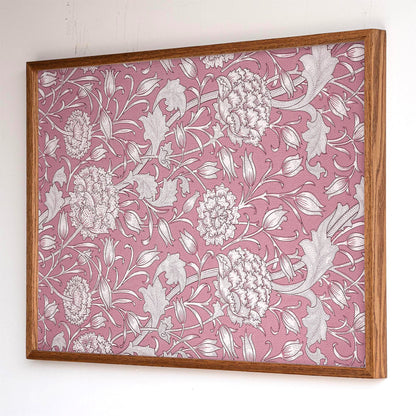 Pink Floral Pattern Framed Art | Vintage Botanical Canvas | Oak Framed Floral Accent Print for Bedroom or Living Room | WM11