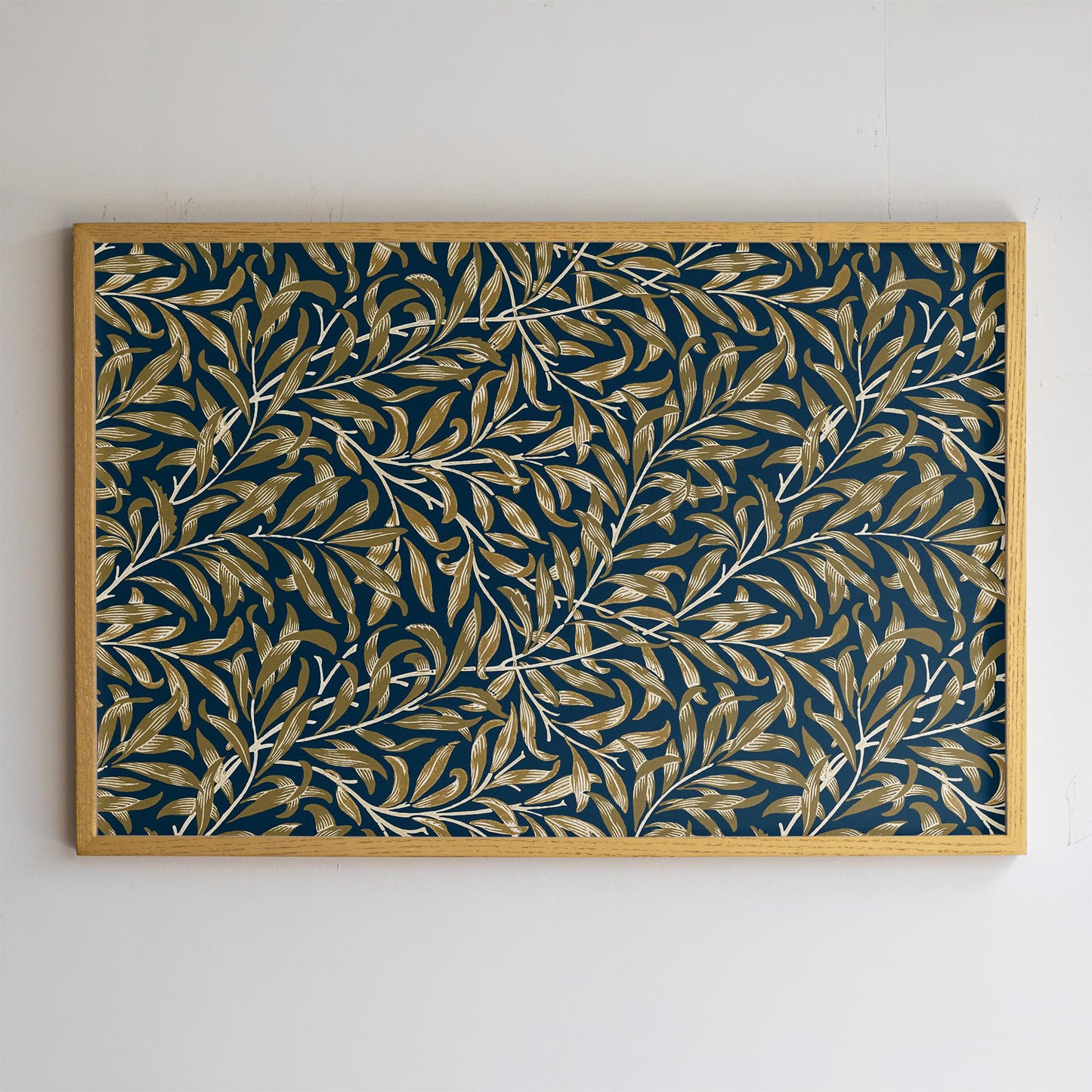 Gold Accent Framed Art | Botanical Canvas Wall Art | Oak Framed Abstract Leaf Pattern Print for Bedroom or Living Room | WM12
