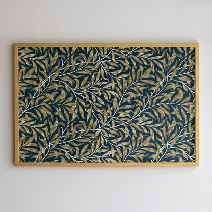 Gold Accent Framed Art | Botanical Canvas Wall Art | Oak Framed Abstract Leaf Pattern Print for Bedroom or Living Room | WM12
