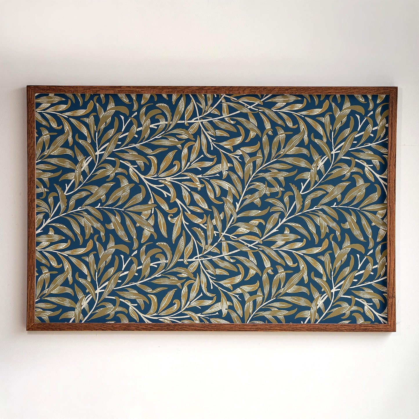 Gold Accent Framed Art | Botanical Canvas Wall Art | Oak Framed Abstract Leaf Pattern Print for Bedroom or Living Room | WM12
