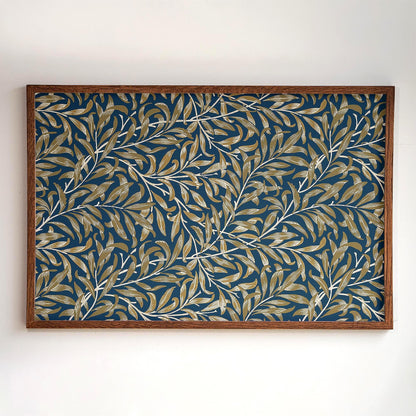 Gold Accent Framed Art | Botanical Canvas Wall Art | Oak Framed Abstract Leaf Pattern Print for Bedroom or Living Room | WM12