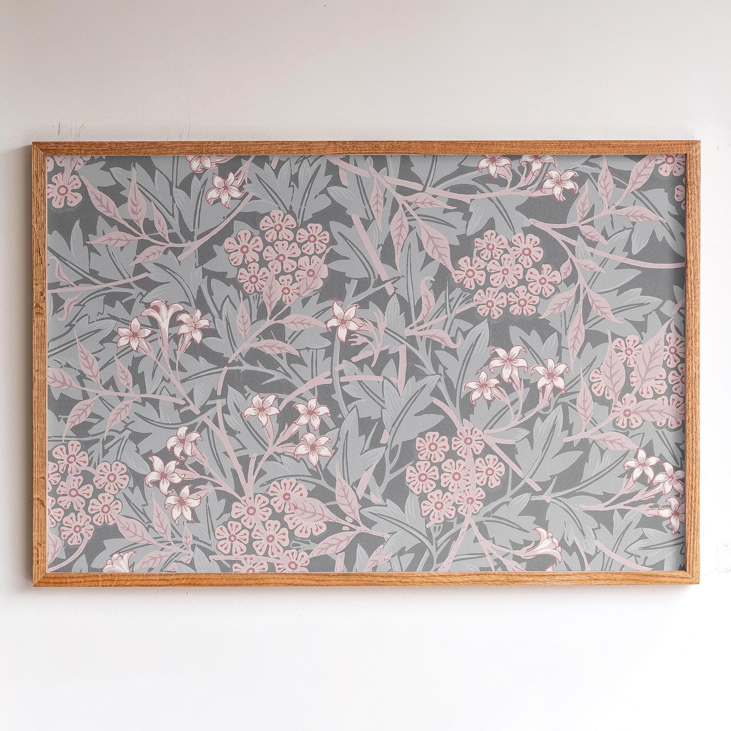 Blush Floral Framed Wall Art | Botanical Pattern Canvas Print | Oak Framed Abstract Pattern Print for Bedroom, Living Room | WM13