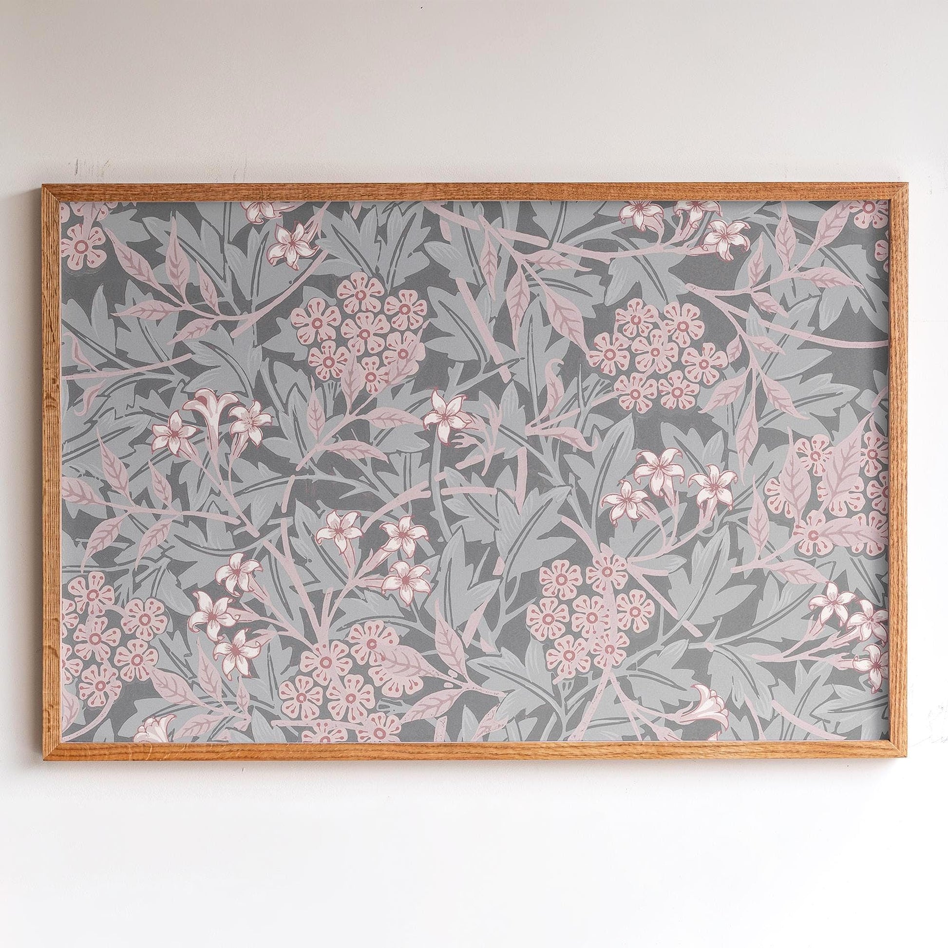 Blush Floral Framed Wall Art | Botanical Pattern Canvas Print | Oak Framed Abstract Pattern Print for Bedroom, Living Room | WM13