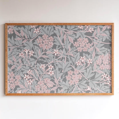 Blush Floral Framed Wall Art | Botanical Pattern Canvas Print | Oak Framed Abstract Pattern Print for Bedroom, Living Room | WM13