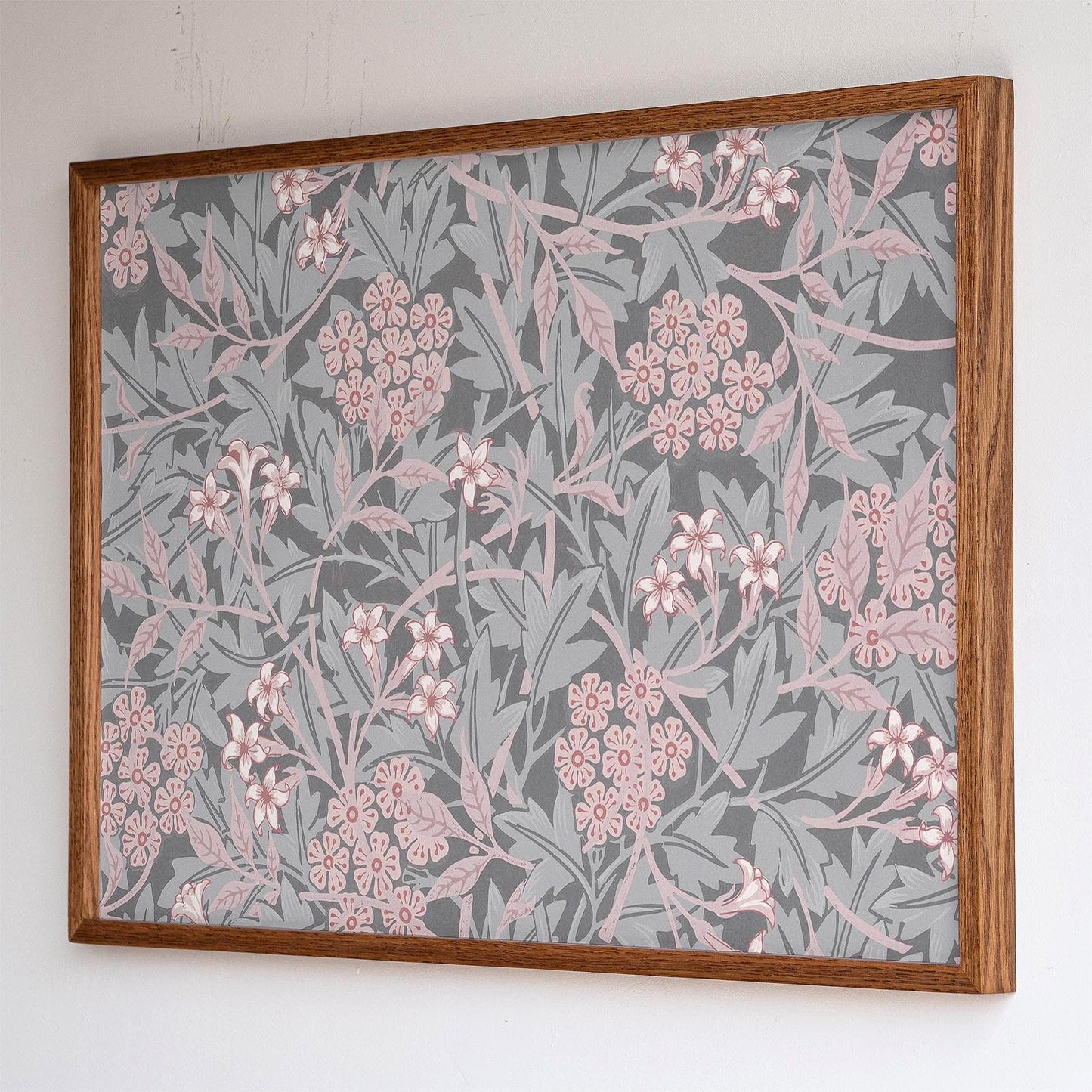 Blush Floral Framed Wall Art | Botanical Pattern Canvas Print | Oak Framed Abstract Pattern Print for Bedroom, Living Room | WM13