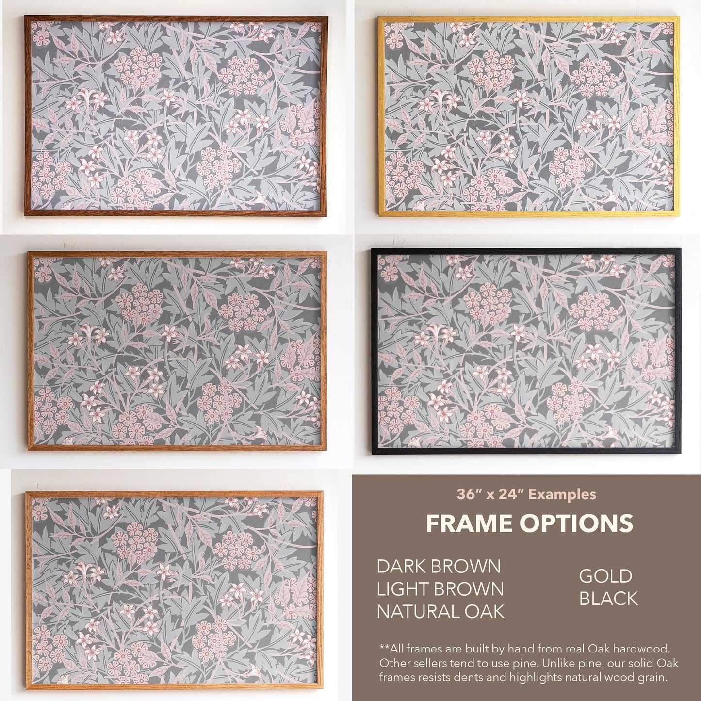Blush Floral Framed Wall Art | Botanical Pattern Canvas Print | Oak Framed Abstract Pattern Print for Bedroom, Living Room | WM13