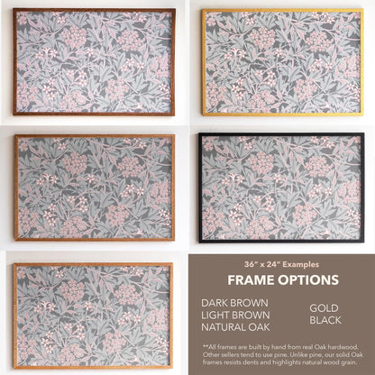 Blush Floral Framed Wall Art | Botanical Pattern Canvas Print | Oak Framed Abstract Pattern Print for Bedroom, Living Room | WM13