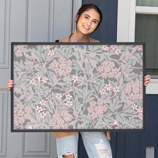 Blush Floral Framed Wall Art | Botanical Pattern Canvas Print | Oak Framed Abstract Pattern Print for Bedroom, Living Room | WM13
