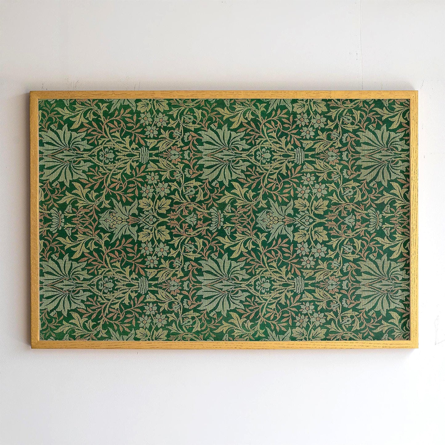 Botanical Textile Pattern Framed Wall Art | Oak Framed Green Floral Pattern Print for Bedroom, Living Room | WM14