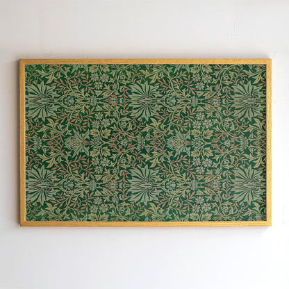 Botanical Textile Pattern Framed Wall Art | Oak Framed Green Floral Pattern Print for Bedroom, Living Room | WM14