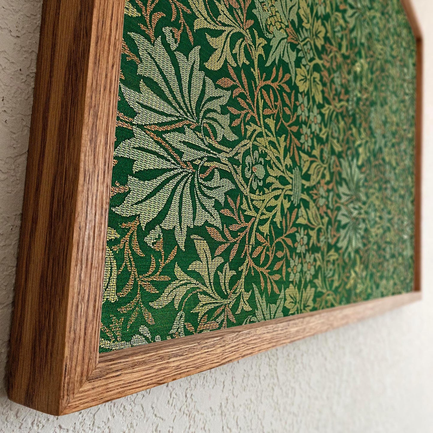 Botanical Textile Pattern Framed Wall Art | Oak Framed Green Floral Pattern Print for Bedroom, Living Room | WM14