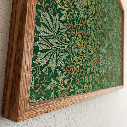 Botanical Textile Pattern Framed Wall Art | Oak Framed Green Floral Pattern Print for Bedroom, Living Room | WM14
