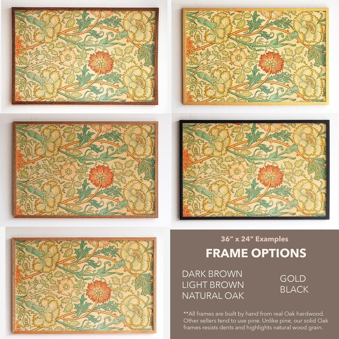 Vintage Botanical Pattern Framed Wall Art | Classic Floral Print | Warm Tone Decor for Bedroom, Living Room | WM15