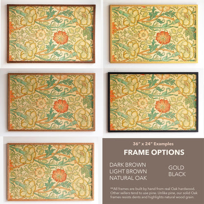 Vintage Botanical Pattern Framed Wall Art | Classic Floral Print | Warm Tone Decor for Bedroom, Living Room | WM15