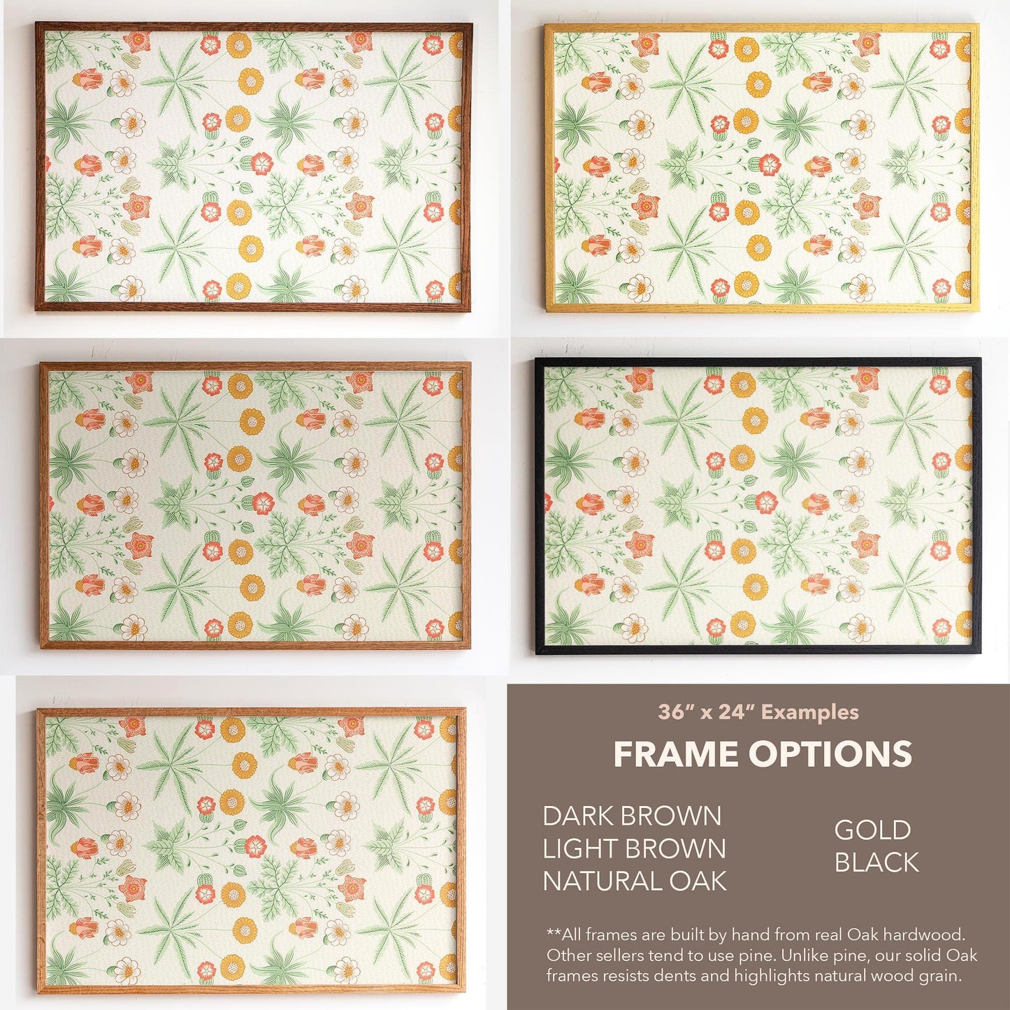 Retro Botanical Pattern Framed Wall Art | Wildflower Art Print | Vintage Floral Decor for Bedroom, Living Room | WM17