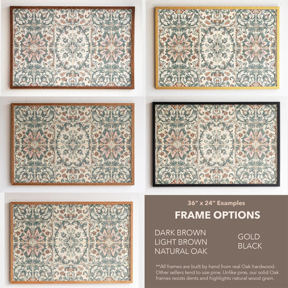 Vintage Tile Pattern Wall Art | Oak Framed Canvas Print for Kitchen, Entryway or Hallway | Boho Farmhouse Tile Decor | WM22