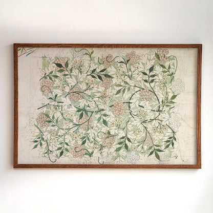 Vintage Botanical Oak Framed Wall Art | Vintage Floral Canvas Print in Soft Green & Neutral Tones for Entryway, Cottagecore Decor | WM24