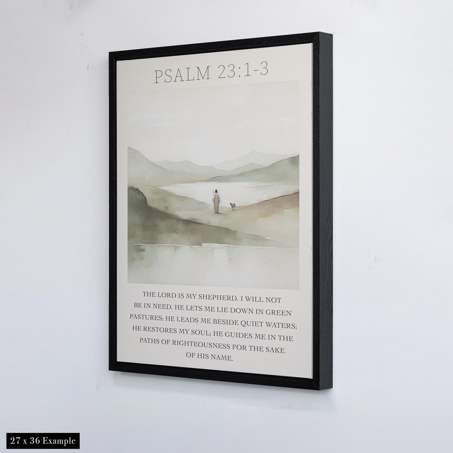 Psalm 23 Scripture Print | Jesus with Lamb Wall Art | Christian Nursery Decor | Faith Canvas for Office or Prayer Room
