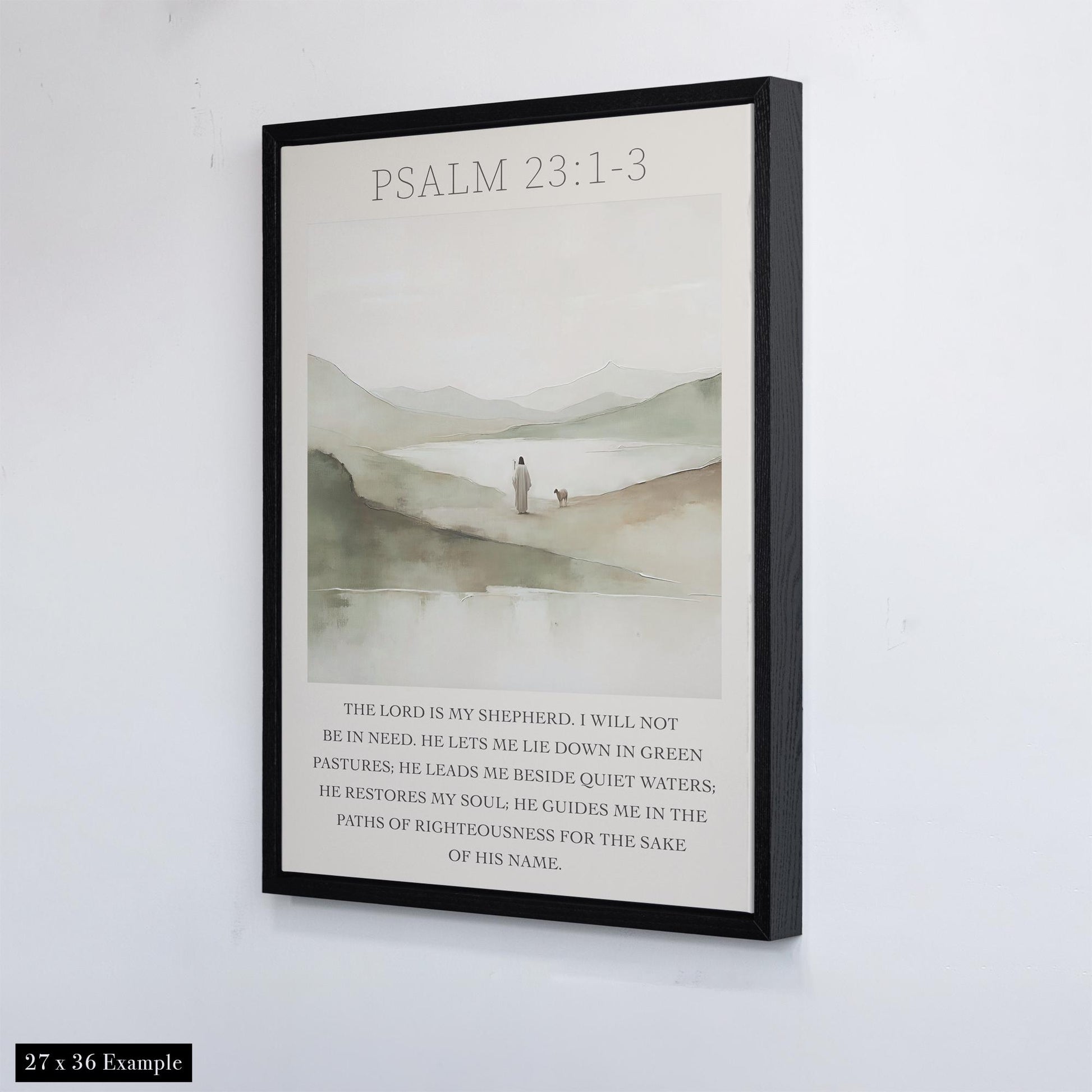 Psalm 23 Scripture Print | Jesus with Lamb Wall Art | Christian Nursery Decor | Faith Canvas for Office or Prayer Room