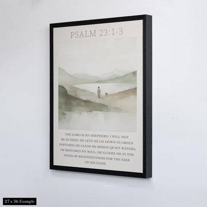 Psalm 23 Scripture Print | Jesus with Lamb Wall Art | Christian Nursery Decor | Faith Canvas for Office or Prayer Room