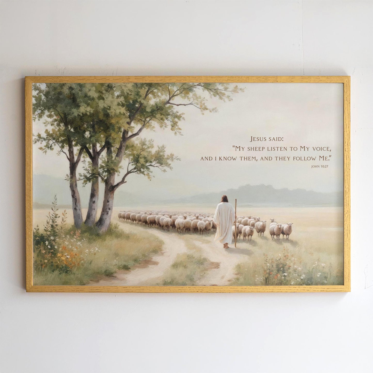 Good Shepherd Framed Art | Scripture Wall Art | John 10:27 Art | Jesus and His Sheep Canvas | Faith-Based Home Decor | Lost Sheep