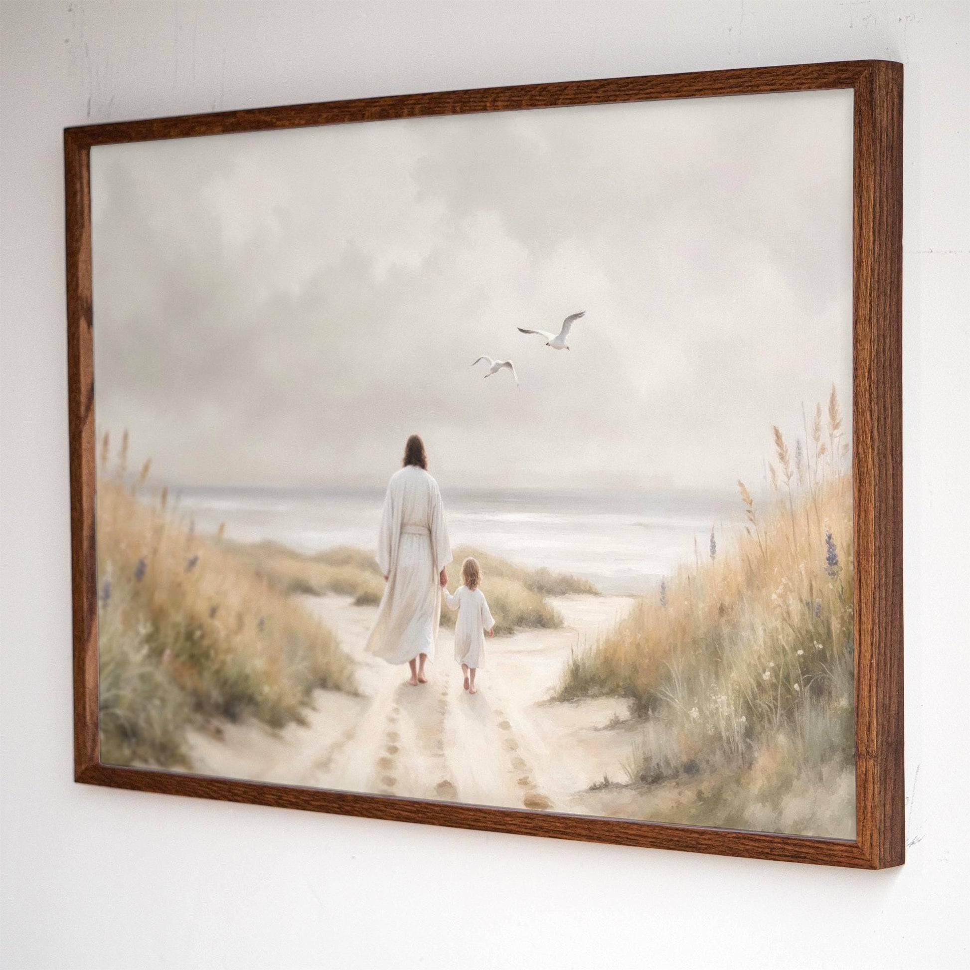 Christian Nursery Framed Art | Jesus Canvas Print for Baby Room | Newborn Gift | Baptism or Christening Gift Idea