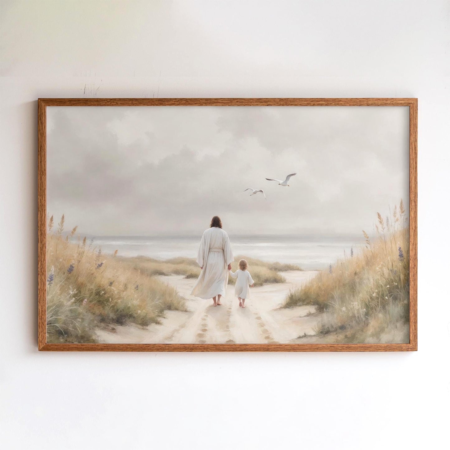 Christian Nursery Framed Art | Jesus Canvas Print for Baby Room | Newborn Gift | Baptism or Christening Gift Idea