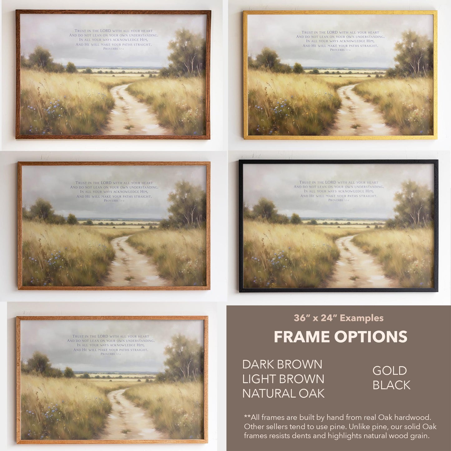 Proverbs 3:5-6 Framed Scripture Wall Art | Rustic Christian Wall Decor | Bible Verse Canvas | Trust God Art
