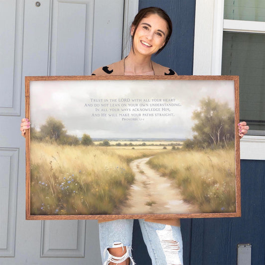 Proverbs 3:5-6 Framed Scripture Wall Art | Rustic Christian Wall Decor | Bible Verse Canvas | Trust God Art