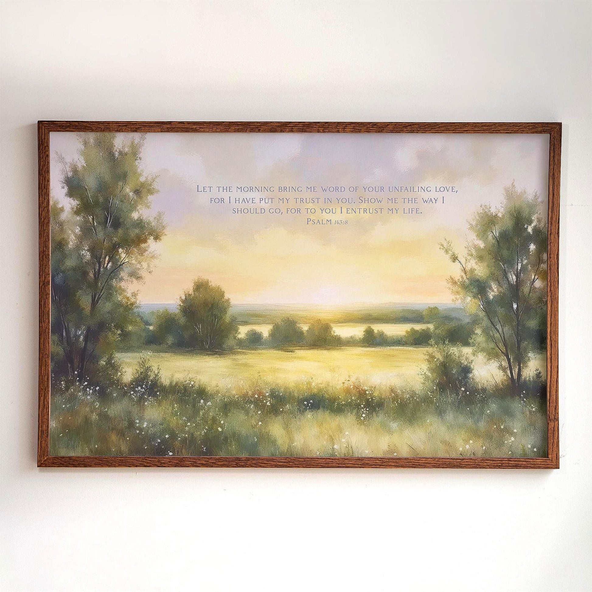 Framed Psalm 143 Scripture Wall Art | Bible Verse Wall Decor | Vintage Painting Scripture Canvas | Peaceful Christian Bible Verse Art