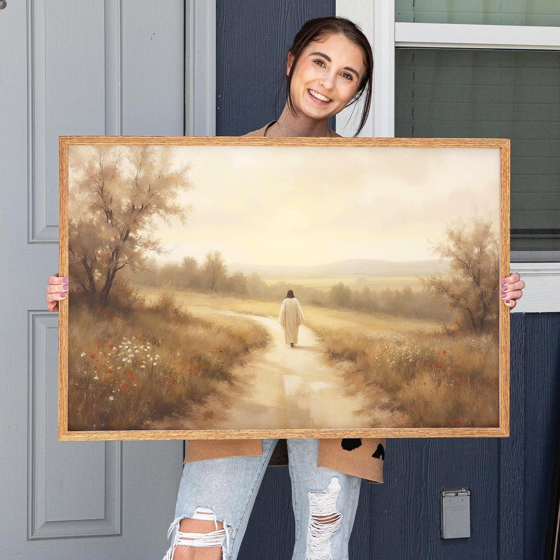 The Way, Truth, Life Framed Wall Art | Christian Art | Jesus Walking Canvas | John 14:6 Scripture Based Art | Gift for Baptism